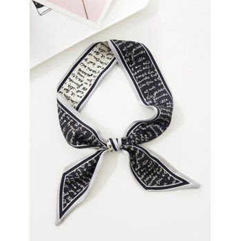 

Letter Printed Satin Narrow Long Scarf, Black