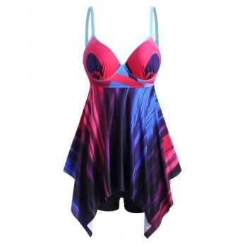 

Plus Size Hanky Hem Print Boyleg Underwire Tankini Swimwear, Multicolor