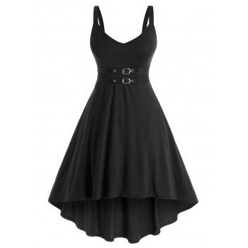 

Plus Size Retro Buckle Strap Embellished Dress, Black
