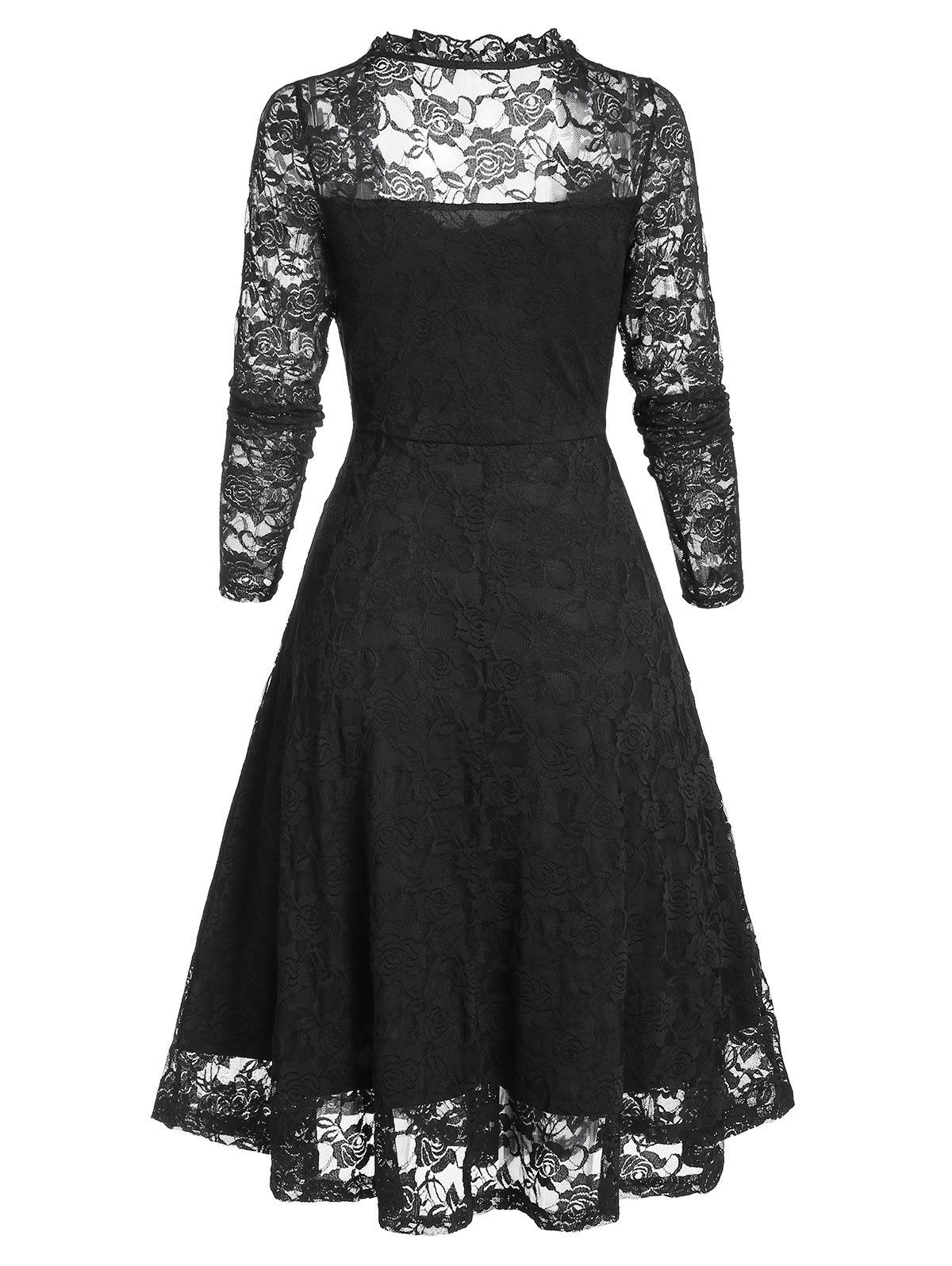 [27% OFF] 2021 Floral Lace Ruffle Queen Anne Collar Dress In BLACK ...