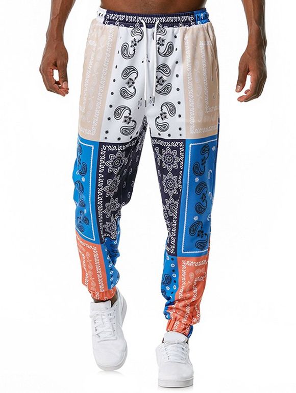 Pantalon Décontracté Cachemire à Imprimé Fleur Contrastée à Cordon - multicolor XL