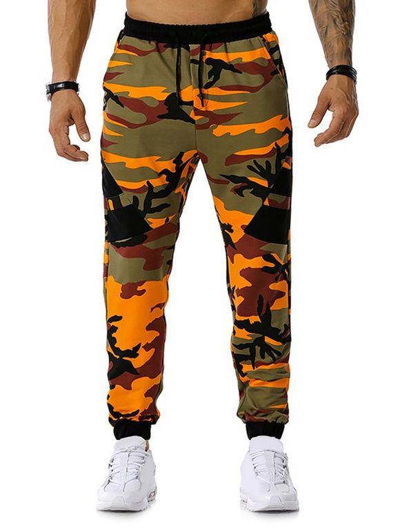 Pantalon de Sport Camouflage Imprimé à Cordon - Orange L