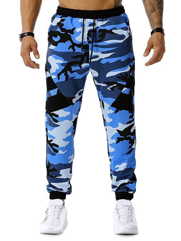 Pantalon de Sport Camouflage Imprimé à Cordon - Bleu XL