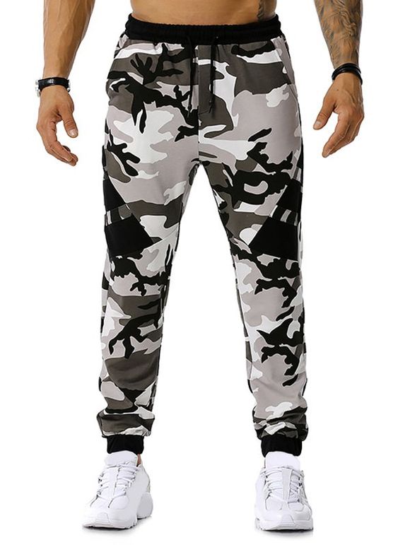 Pantalon de Sport Camouflage Imprimé à Cordon - Gris 2XL