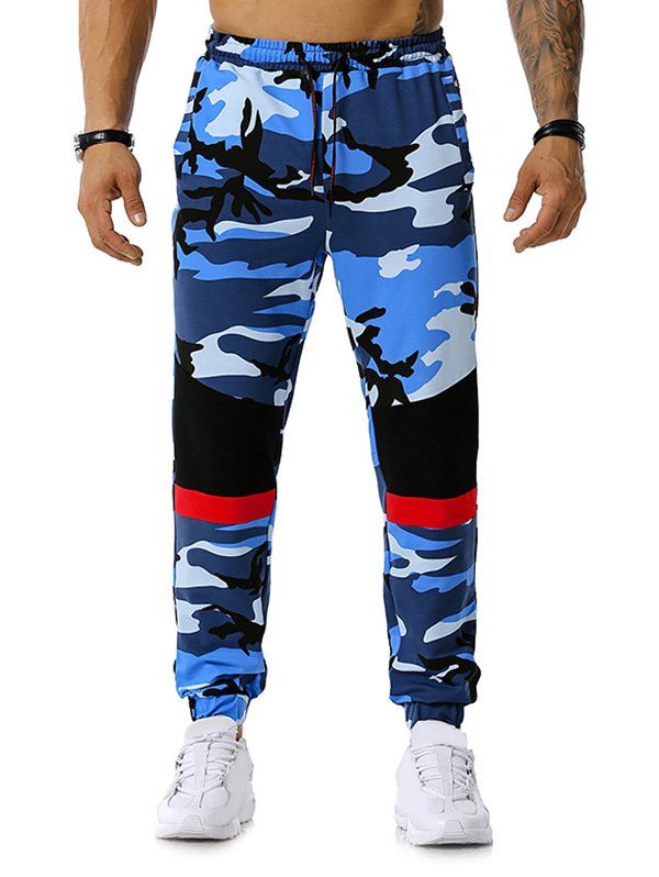 Pantalon de Jogging Décontracté Camouflage Imprimé en Blocs de Couleurs - Bleu 2XL