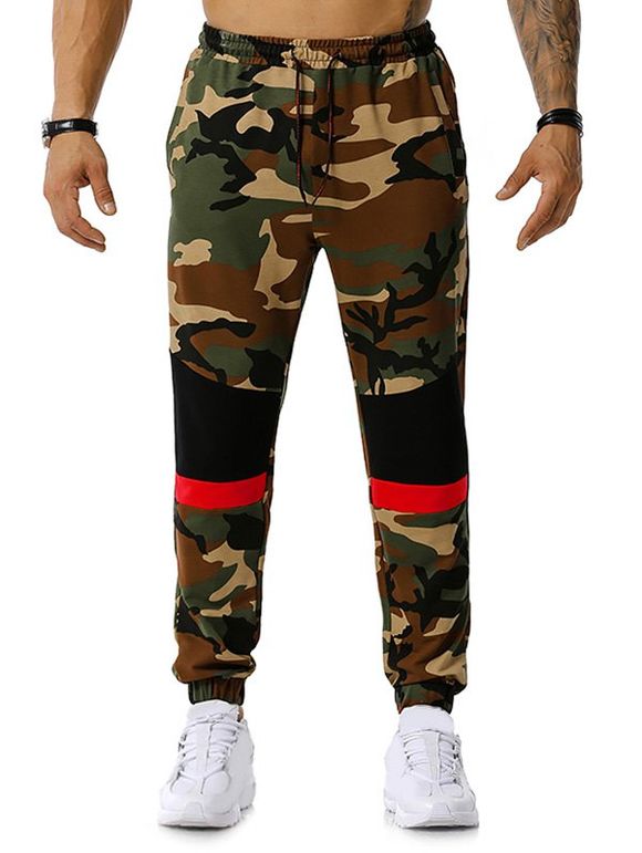 Pantalon de Jogging Décontracté Camouflage Imprimé en Blocs de Couleurs - Vert Armée 2XL