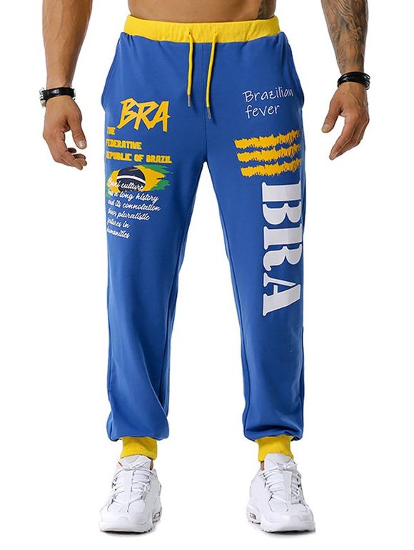 Pantalon de Sport Drapeau Brésilien Graphique Imprimé - Bleu 2XL