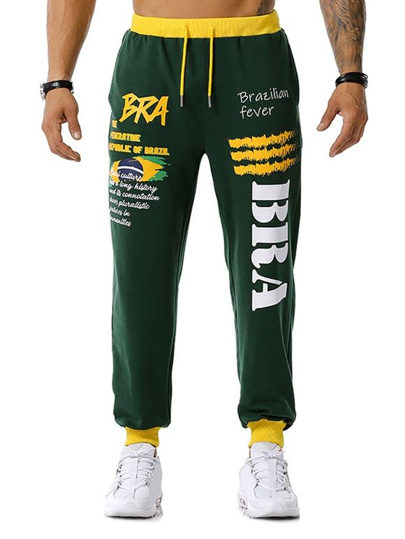 Pantalon de Sport Drapeau Brésilien Graphique Imprimé - Vert L