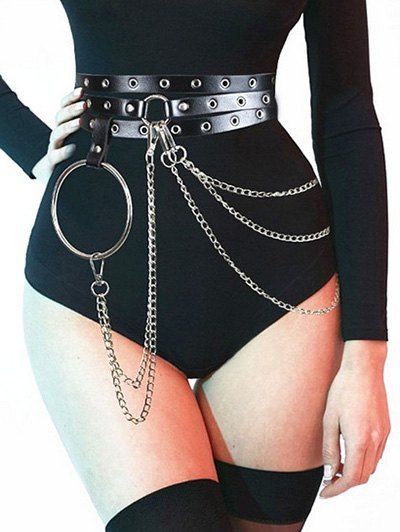 Ceinture Chaîne Multi-Couches à Œillet - Noir 