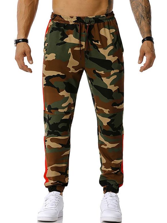 Pantalon Décontracté Camouflage Imprimé à Cordon - Vert Armée M