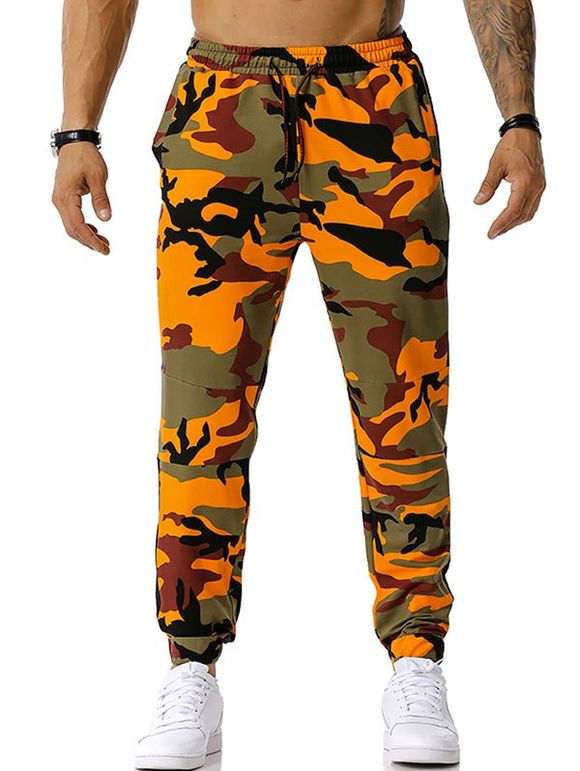 Pantalon Décontracté Camouflage Imprimé à Cordon - Orange L