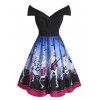 Robe d'Halloween à Imprimé Squelette à Epaule Dénudée de Grande Taille - Bleu 2X