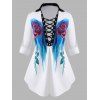 Chemise Florale à Manches Roulées avec Lacets Grande Taille - Blanc 2X
