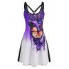Summer Dip Dye Butterfly Print Sleeveless Dress - PURPLE XL