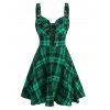 Robe Mini d'Eté Vintage Style Corset à Bretelle Bouclée à Carreaux Imprimée sans Manches à Lacets - multicolor A 2XL
