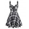 Robe d'Eté Style Corset à Bretelle Bouclée à Carreaux Imprimée sans Manches à Lacets - Noir 3XL
