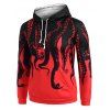 Sweat à Capuche Imprimé Poulpe avec Poche Kangourou - Rouge 2XL