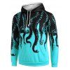 Sweat à Capuche Imprimé Poulpe avec Poche Kangourou - Vert 4XL