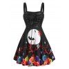 Robe d'Halloween Citrouille et Lune Imprimées sans Manches avec Lacets - multicolor A L