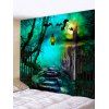 Tapisserie Murale Imprimé Route en Pierres dans la Nuit d'Halloween - Turquoise Moyenne W91 X L71 INCH