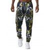 Pantalon Décontracté à Imprimé Peinture Eclaboussée à Cordon - multicolor M