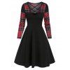 Mini Robe à Carreaux Insérée Croisée à Taille Haute - Noir XL