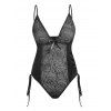 Body Lingerie Plongeant de Grande Taille à Volants - Noir 2X