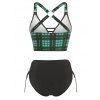 Vintage Swimsuit Plaid Print Tankini Swimwear O Ring Ladder Cutout Side Cinched Summer Beach Bathing Suit - MEDIUM AQUAMARINE M