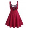 Robe Rétro à Lacets de Grande Taille avec Paillettes - Rouge Vineux 5X
