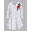 Chemise Applique Fleur en Dentelle Transparente de Grande Taille - Blanc 5X