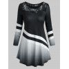 T-shirt en Dentelle Insérée en Couleur Ombrée de Grande Taille - Noir 4X