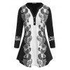 Blouse en Dentelle Insérée Cachemire Grande Taille Cranté en V - Noir L