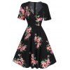 Mini Robe Ligne A à Imprimé Fleurie Col en Forme de Cœur - Noir M