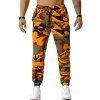 Pantalon Décontracté Camouflage Imprimé à Cordon - Orange S