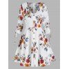 Robe Plissée à Imprimé Fleurie avec Bouton - Blanc Lait 2XL