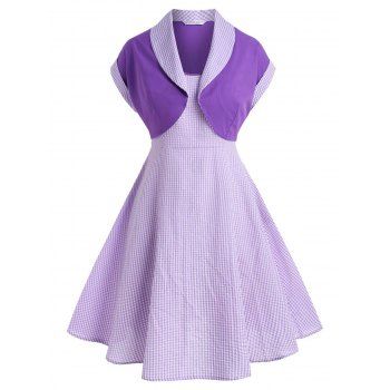 

Plus Size Vintage Gingham Top And Cami Dress Set, Light purple
