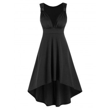 Image of Sleeveless Ruched High Low Prom Dress