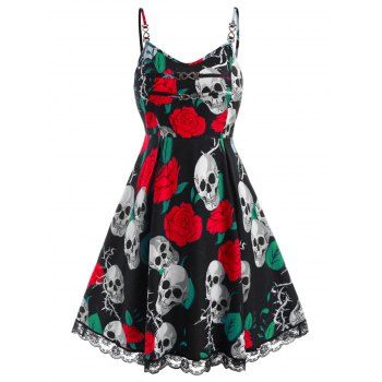 Floral Skull Chains Lace Trim Halloween Plus Size Dress