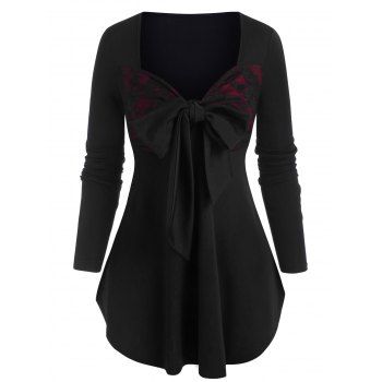 

Sweetheart Neck Lace Panel Knot Top, Black