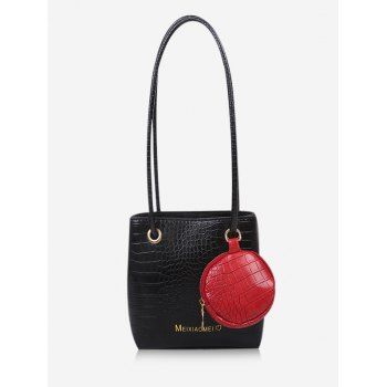 

Colorblock Textured Pendant Square Shoulder Bag, Black