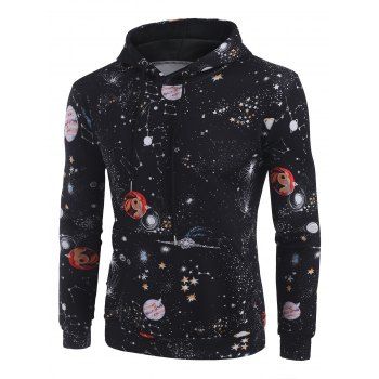 

Universe Space Planet Print Casual Hoodie, Black