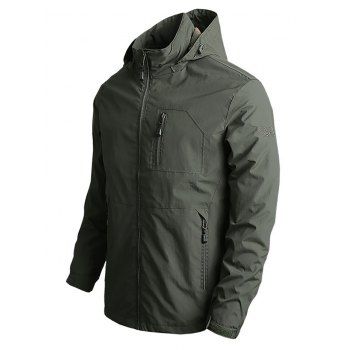 

Embroidery Zipper Pocket Hooded Jacket, Army green