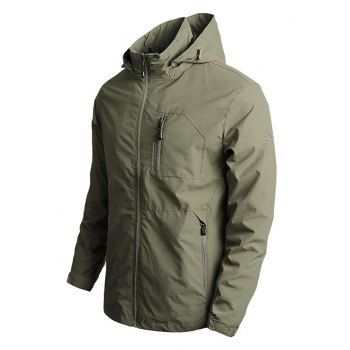 

Embroidery Zipper Pocket Hooded Jacket, Light khaki