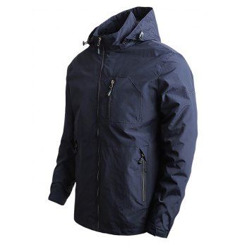 

Embroidery Zipper Pocket Hooded Jacket, Deep blue