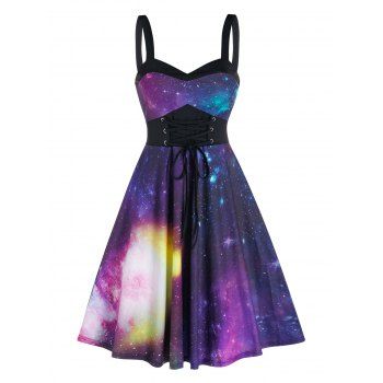 Image of Empire Waist Starry Print Cami A Line Dress