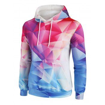 

Colorful Diamond Geo Print Front Pocket Hoodie, Ruby red