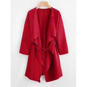 

Plus Size Draped Front Belted Coat, Red