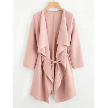 

Plus Size Draped Front Belted Coat, Light pink