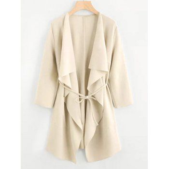 

Plus Size Draped Front Belted Coat, Light yellow
