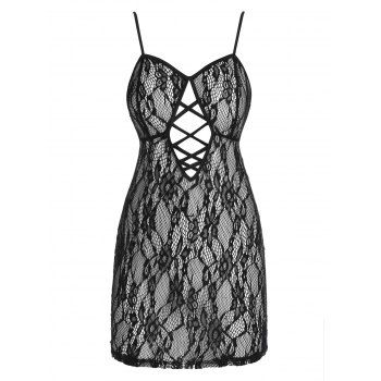 

Plus Size Cutout Crisscross Lingerie Set, Black